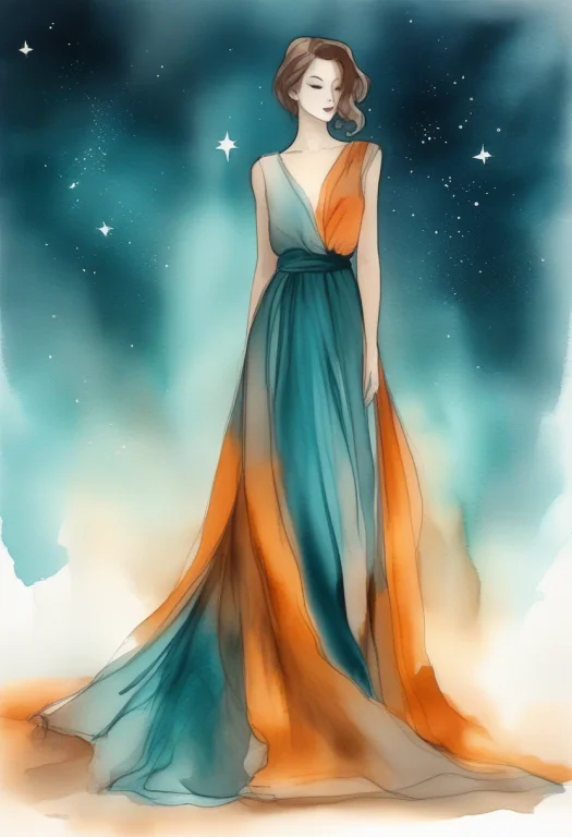 A Gown Of Translucent Fabric Backlit On Stage, Ink Wash Pain...