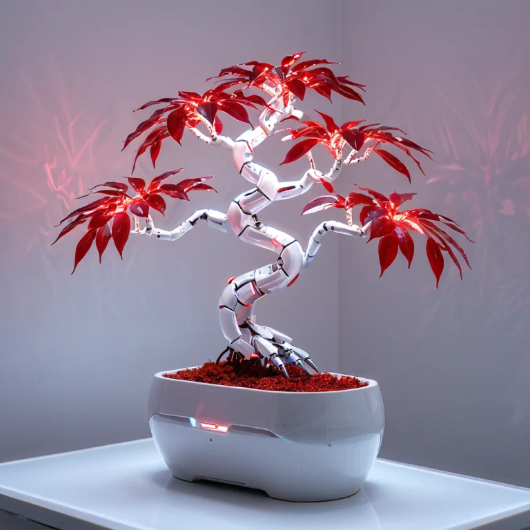 Close Up Photograph Of A Thin Sleek Simple Robotic Bonzai Tr...