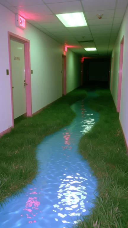 Dcl1m1nal. Medium Eye-level Shot Of A Long Office Corridor W...
