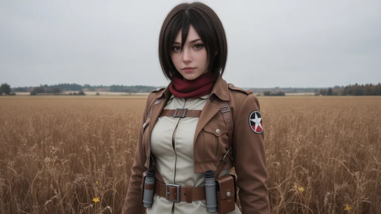 1 Girl, Mikasa Ackerman, Looking At Viewer, Red Scarf, Parad...