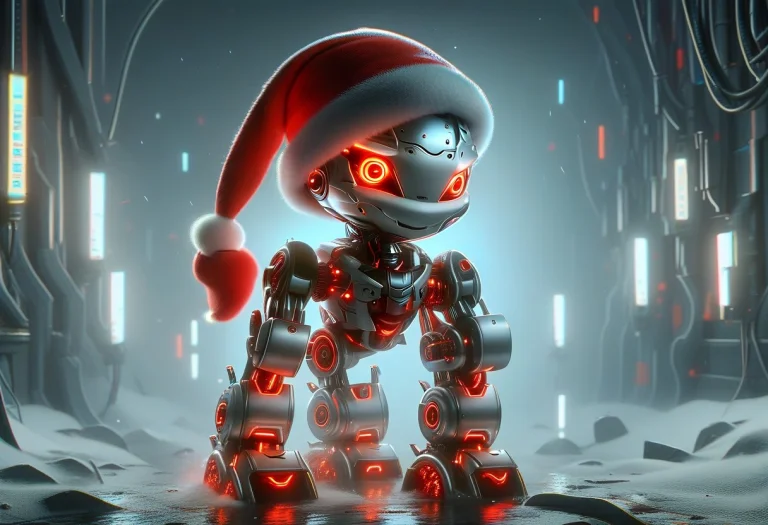 Photo-realistic High Tech Robot Sleek White Robot Santa Clau...
