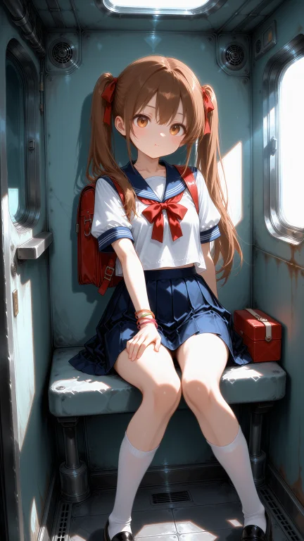 久沼纱友,一位拥有明亮栗色双马尾和红色蝴蝶结的日本少女，时之...