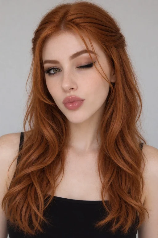 Lanax With Gently Wavy Copper-auburn Hair, Playful Expressio...