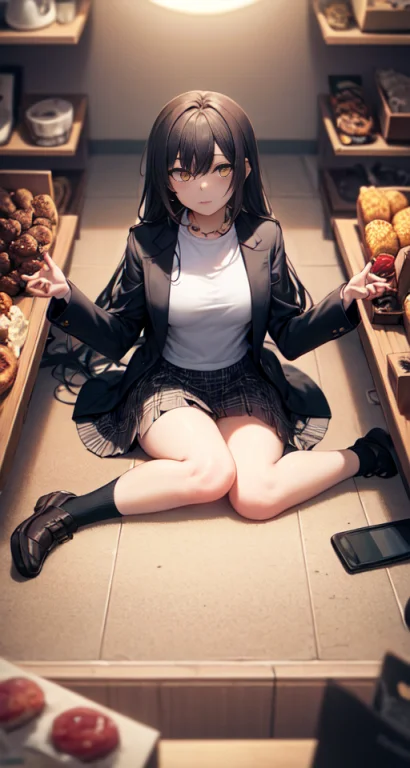 Masterpiece, Best Quality, 1girl, Food, Solo, Skirt, Shop, I...