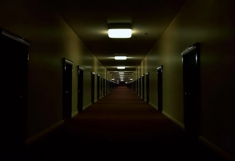 An Endlessly Deep Gigantic Hallway At The Top Floor Of A Hot...