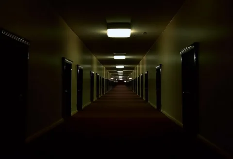 An Endlessly Deep Gigantic Hallway At The Top Floor Of A Hot... — Stable Diffusion AI Prompt: an endlessly deep gigantic hallway at the top floor of a hotel with open doors a...