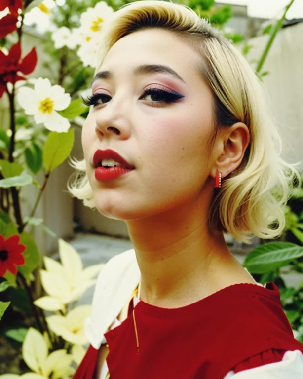 Color Film Photograph Of A Beautiful Woman, Short Hair, Toky...