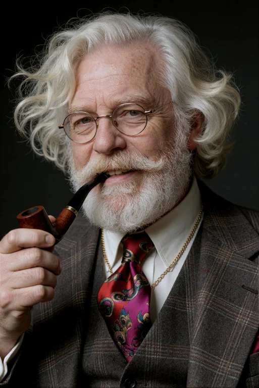 A Close-up Portrait Of An Older Man With A Thick, Voluminous...