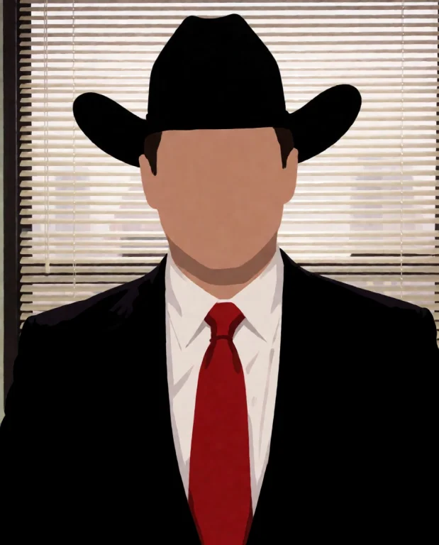 Faceless Man, Cowboy Shot, Red Tie, Black Office Suit,