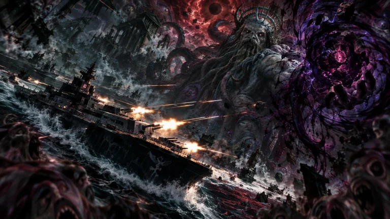 A Massive, Wide, And Robust Warship Fires Rapid Volleys In A...