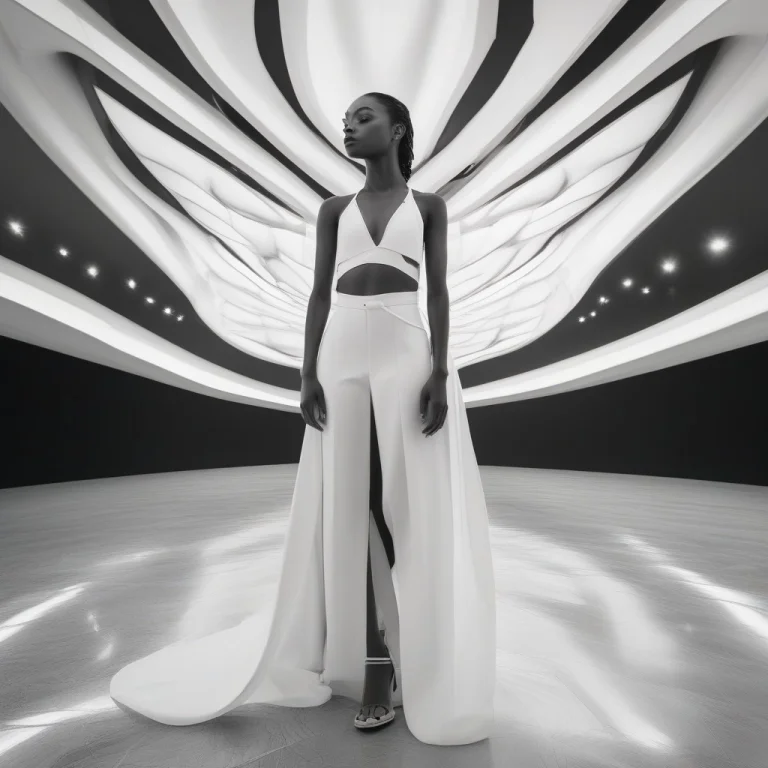 A Monochrome Outfit Against A Seamless White Sweep, Candid P...