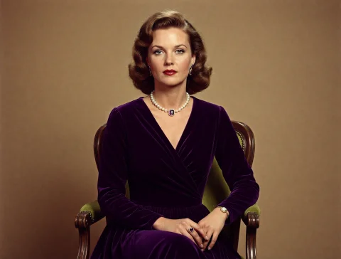 Retro A Woman Purple Velvet Dress Purpleslime — Stable Diffusion AI Prompt: retro a woman purple velvet dress purpleslime