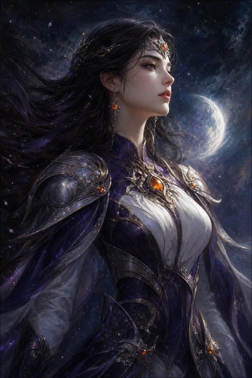 A Graceful, Dark-haired Fantasy Princess-warrior Is Shown In...