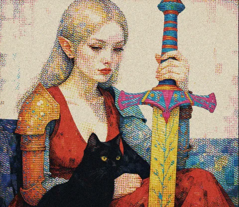 Bradhamel Art Style A Pale Elf With Blonde Hair Parted Strai... — Stable Diffusion AI Prompt: / Bradhamel art style/ A pale elf with blonde hair parted straight and falling p...