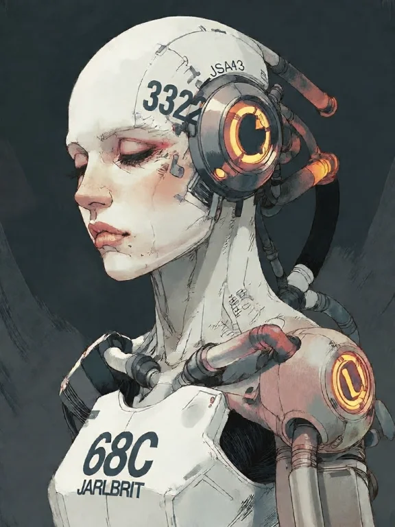 Bradhamel Art Style. A Sleek, Futuristic Humanoid Robot In P...
