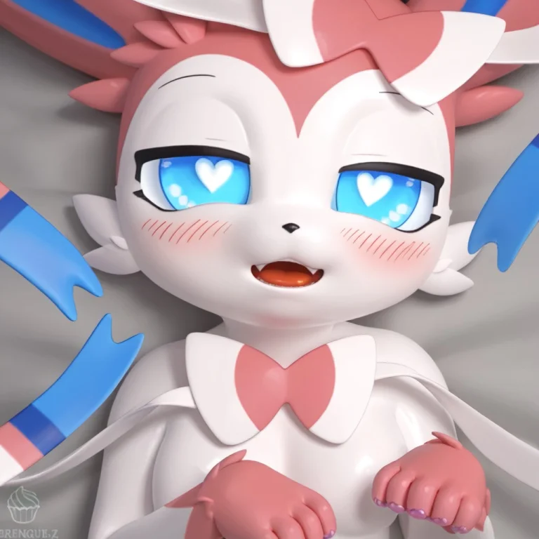Pokemon Creature, Blush, Heart-shaped Pupils, Blue Eyes, Fem...
