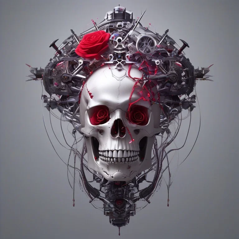 Whiteember, Rose, Skull, Thorn, Beautiful, Surreal, Mechanic...
