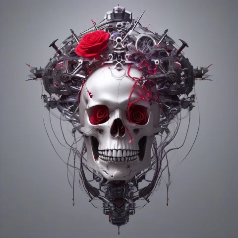 Whiteember, Rose, Skull, Thorn, Beautiful, Surreal, Mechanic... — SDXL AI Prompt: WhiteEmber, rose, skull, thorn, beautiful, surreal, mechanical