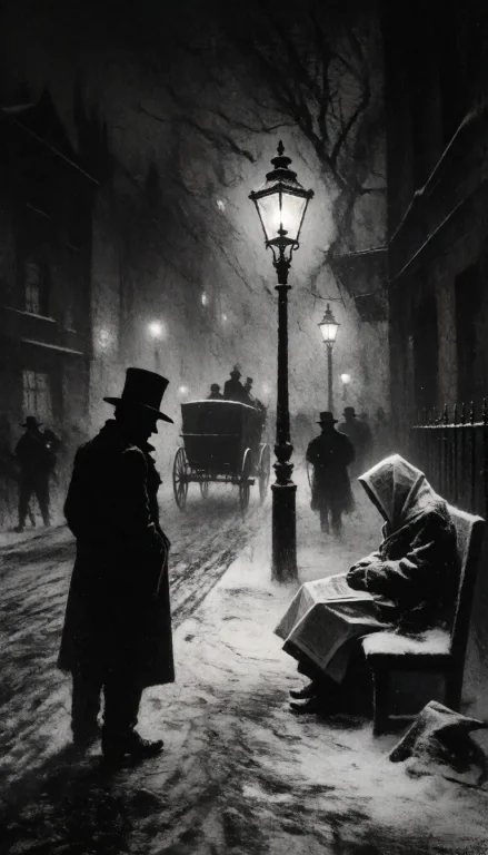 Black-and-white, In A Dark, Eerie Side Street, Tall Silhouet...