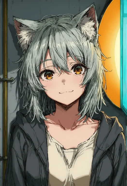 Satouyaniko, Solo, Messy Silver-gray Bob, Fluffy Cat Ears, A...