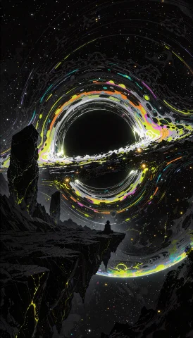A Vast Cosmic Void Consumed By Almost Absolute Blackness, Wi... — Stable Diffusion AI Prompt: A vast cosmic void consumed by almost absolute blackness, with almost no visible...