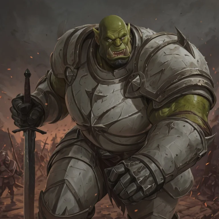 20r0j2, Orc, Knight Armor, Sword, White Armor, Pitch Black S...