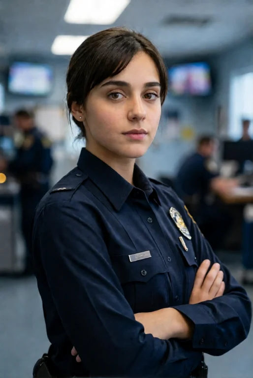 Ohwxperson. A Medium Shot Of A Young Woman In A Dark Blue Po...