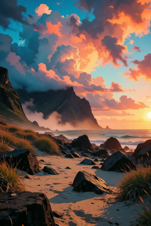 Nature, A Dramatic And Vivid Landscape Photograph Of A Rugge...