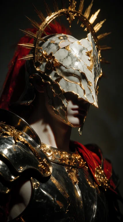 Figure In Profile, Elaborate Armor, Dark Polished Metal, Int...