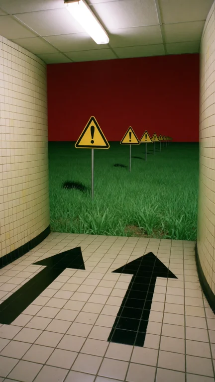 Dcl1m1nal. Medium Eye-level Shot Down A Tiled Corridor With...
