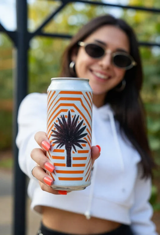 Sharp Foreground Focus On A Tall White Aluminum Can Patterne...