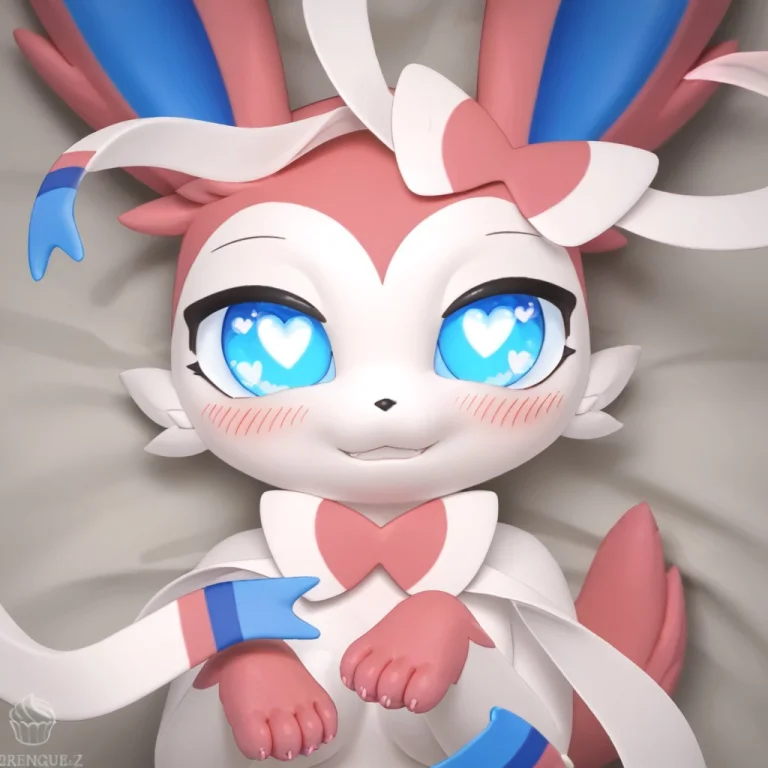 Pokemon Creature, Cute Smile, Blush, Heart-shaped Pupils, Bl...
