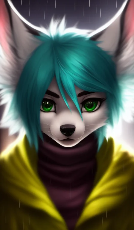 , Anthro, Mammal, Solo, Female, Hair, Whiskers, Raining, Blu...