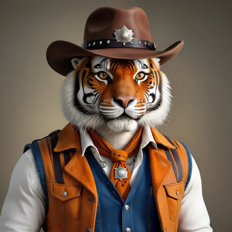 Ai-generated, Vest, 1boy, Hat, Furry Male, Male Focus, Tiger...