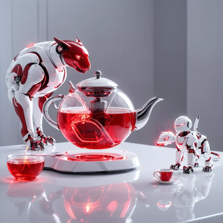 A Futuristic Tea Kettle Robot Made Of Glossy White Tech Pour...