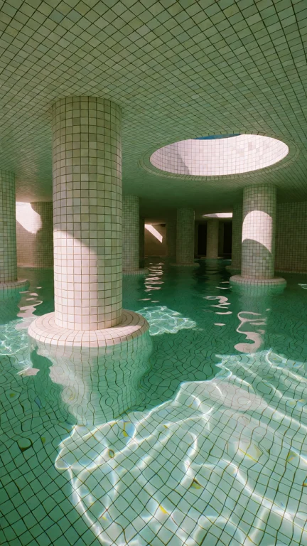 Dcl1m1nal. Poolrooms Style, Wide Eye-level Shot Of A Surreal...
