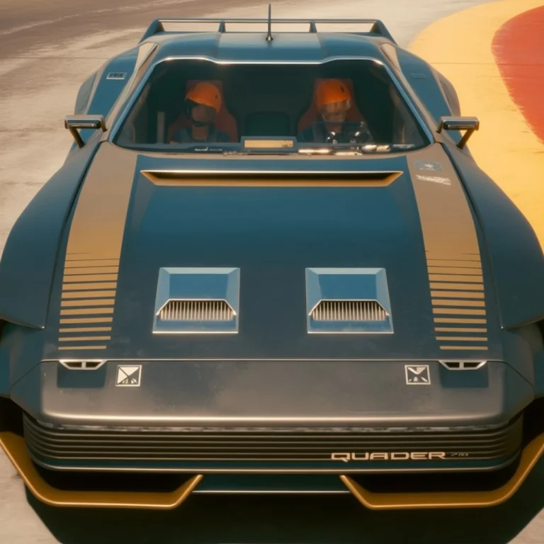 This Is A Front Photograph Of A Futuristic Car Named Quadra...