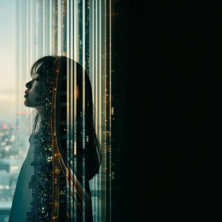 Off-centered Double Exposure Portrait A Young Womans Silhoue...