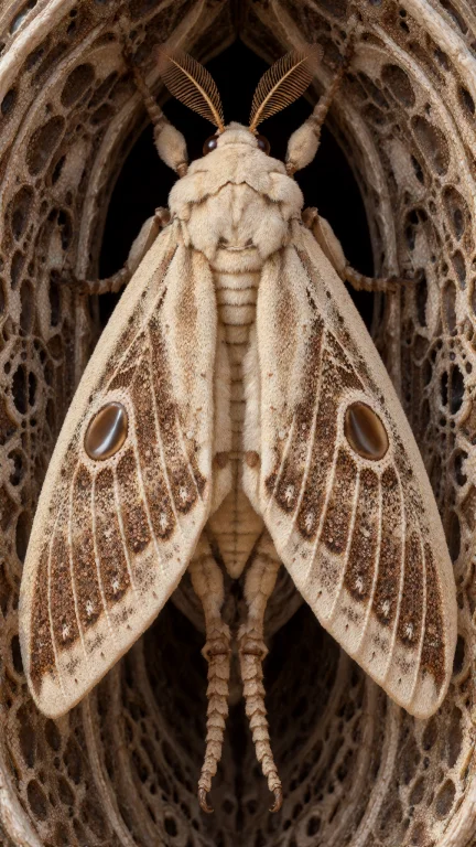 An Adult Anthropomorphic Moth Hangs Upright Within An Opened...