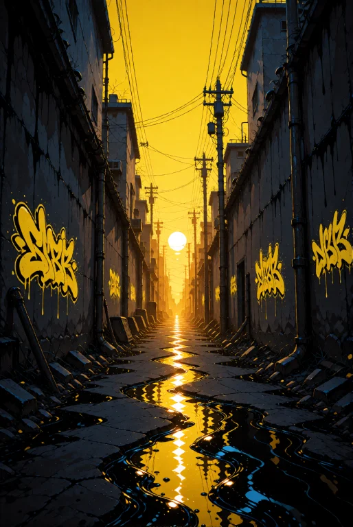 A Narrow, Industrial Alleyway Captured From An Eye-level Vie...