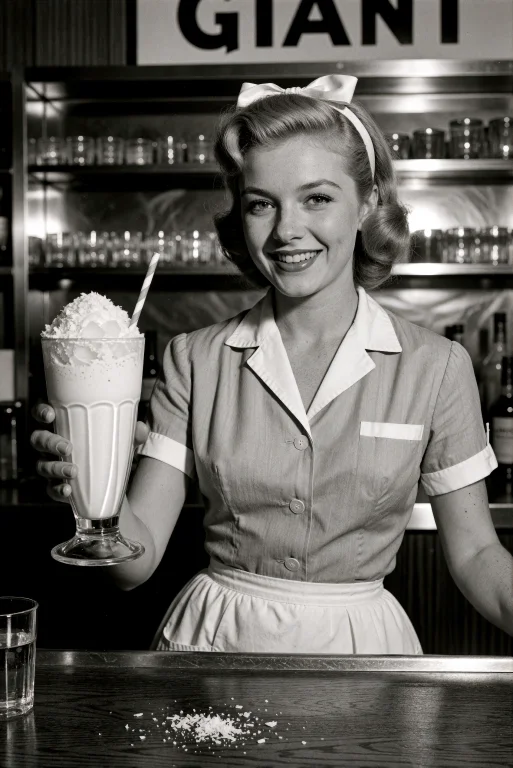 A Vintage Black-and-white Photograph Of A Smiling Waitress S...