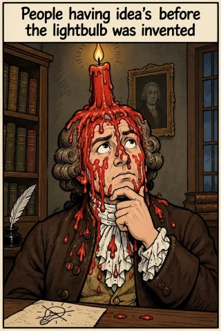 A Draw Me A Comic Image Of A Man From The 1700s With A Red C... — Stable Diffusion AI Prompt: A draw me a comic image of a man from the 1700s with a red candle on their head....
