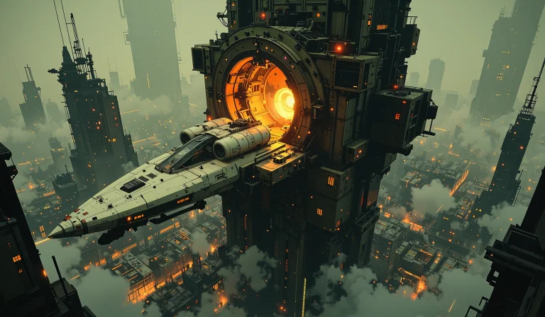 A Vertical Cinematic Shot Of A Massive, Futuristic White Spa...