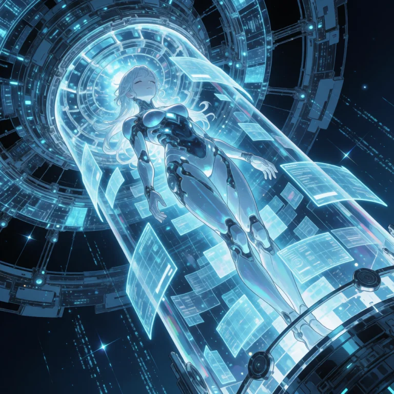 A Majestic, Ethereal Cyber-anime Illustration Of A Synthetic...