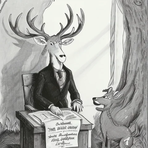 A Cartoon About A Deer Reading The Constitution Lorathefarsi... — Stable Diffusion AI Prompt: a cartoon about a deer reading the constitution , by gary larson, monochrome, bl...