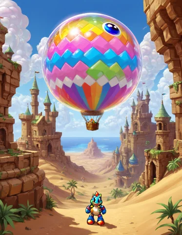 Bubble Bobble Style, Lorapcgaming0.8 Medieval Art Calming Am... — SDXL AI Prompt: Bubble Bobble style, Medieval Art Calming Ambience post-processing effects duni...