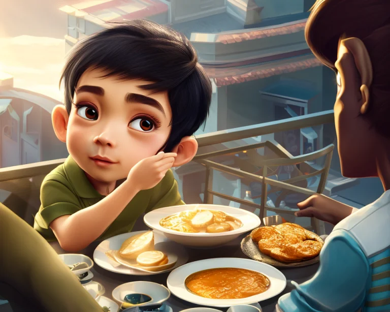 A Young Man In A Street Cafe In The Asian Town, Cartoonishdo...