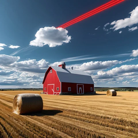 Whiteember, A Weathered Red Barn And Hay Bales On A Rolling... — SDXL AI Prompt: WhiteEmber, a weathered red barn and hay bales on a rolling farm under a big sky...