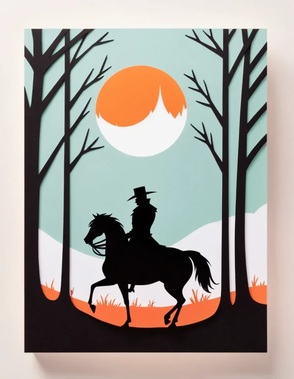 Flat Papercut Style, Papercut Art Of Longing,headless Horsem...