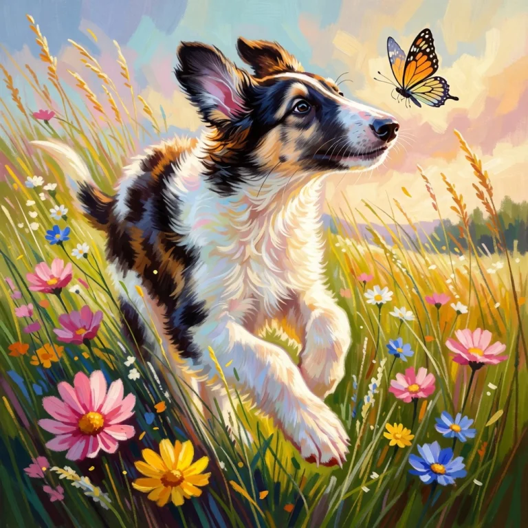 Bradhamel Art Style, Russian Borzoi Puppy Bounding Through A...